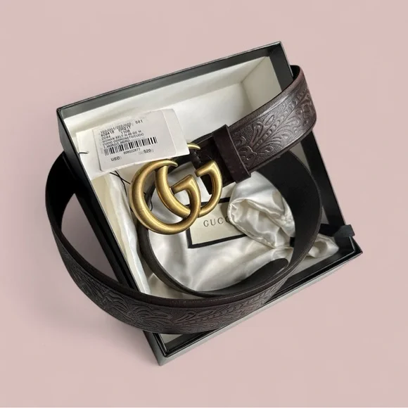NEW GUCCI Belt - Embossed Brown Leather - Picture 6 of 6